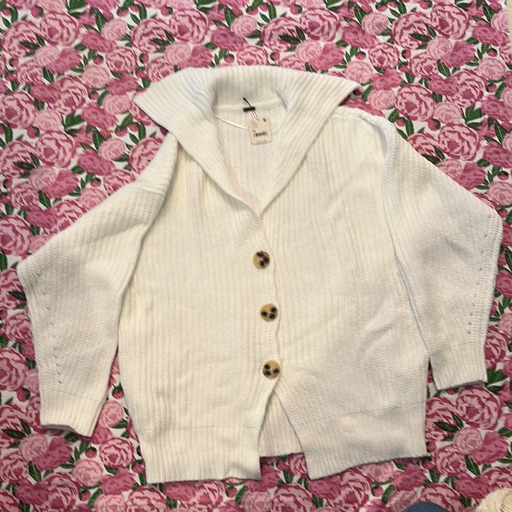 Women's White Sweater with Button Detail